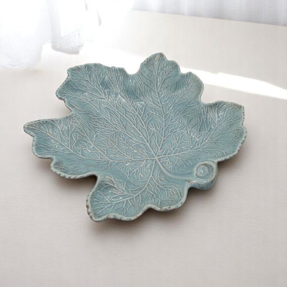 California Pottery Other - Vintage California Pottery Maple Leaf Platter in Turquoise 13"